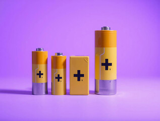Three batteries (AAA, AA and PP3), isolated on white background