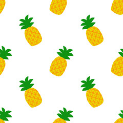 Pineapple seamless pattern, tropical ripe fruit.