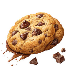 Crispy chocolate chip cookie with baked cracks and gooey center texture