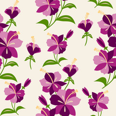florals hibiscus purple fabric pattern vector flat design