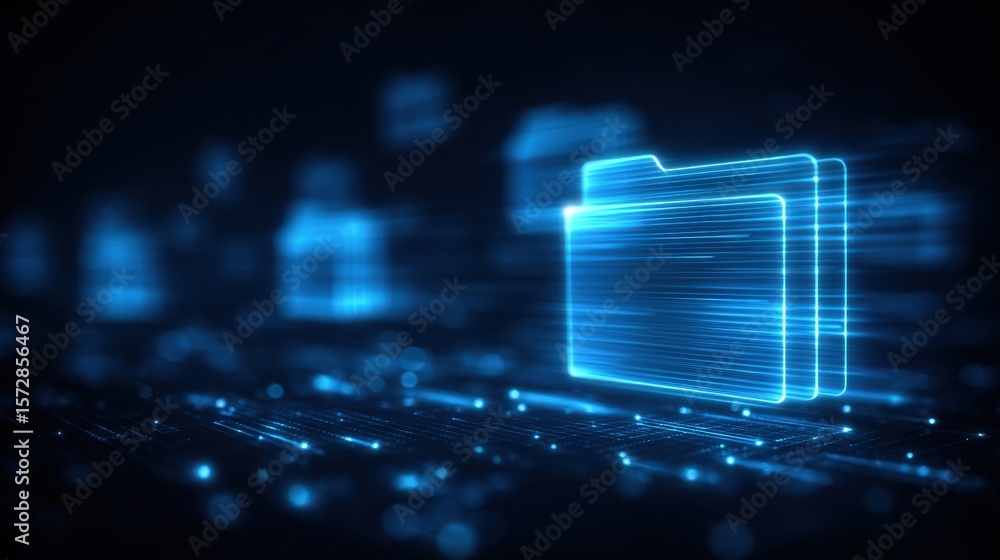 Poster abstract network grid with files and folders, futuristic software interface, digital document manage