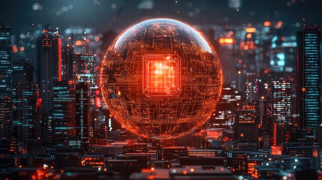 Exploring futuristic tech concepts in urban landscapes abstract digital art nighttime city environment
