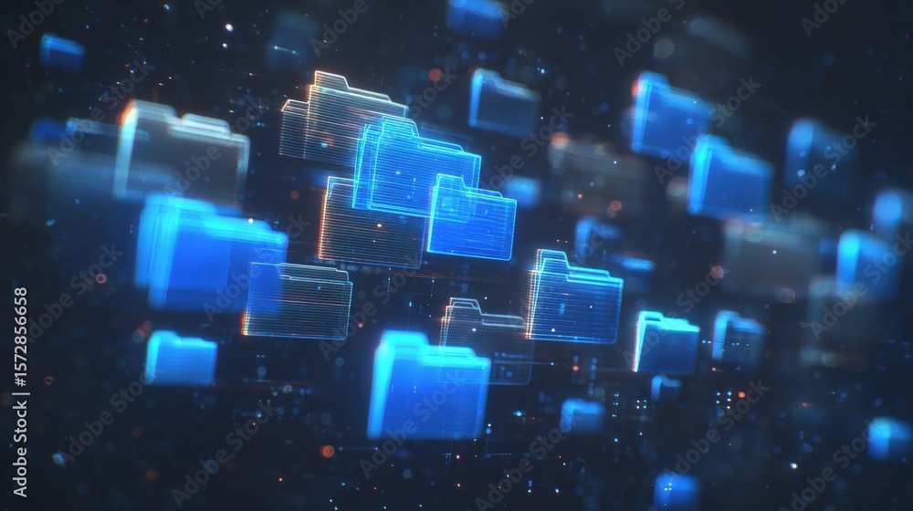 Aufkleber abstract network grid with files and folders, futuristic software interface, digital document manage