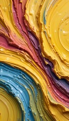 Vibrant Impasto Painting in Yellow, Magenta, and Blue