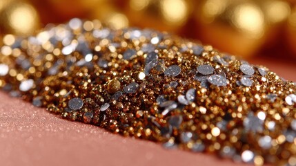 Gold and silver glitter scattered on a vibrant pink surface with bright, reflective sparkle.