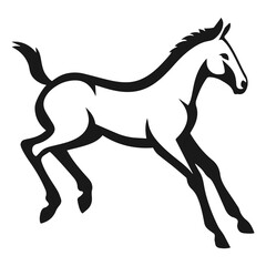 Stylized black and white vector illustration of a galloping foal
