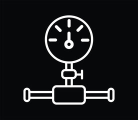 Gas pressure meter icon. Pipeline gauge sensor symbol. Pump measurement indicator vector illustration. Performance counter sign. Industrial water tube usage monitor pictogram. An outline style icon of