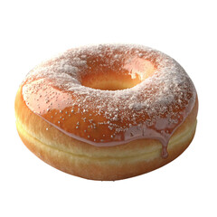 Round sugar-glazed donut with icing dust and sweet smooth surface
