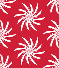 Seamless abstract floral pattern with a geometric design of white stylized daisy flowers isolated on a red background. Simple, elegant, and modern bicolor style. Vector illustration.