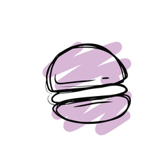 colored doodle of macaron. Purple macaron icon. Adorable, colorful, and cute doodle. Simple icon. Single doodle icon. Hand drawn macaron