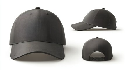 Fototapeta premium Black Baseball Cap on White Background in Different Angles