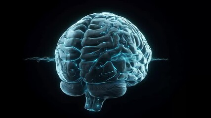 Futuristic digital brain model with glowing neural pathways against a dark background - Powered by Adobe