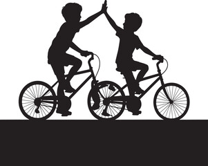 Obraz premium Children Riding Bicycles Together Silhouette Illustration