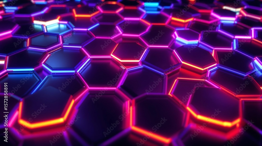 Poster glowing hexagon pattern background futuristic technology neon light abstract wallpaper design for gr