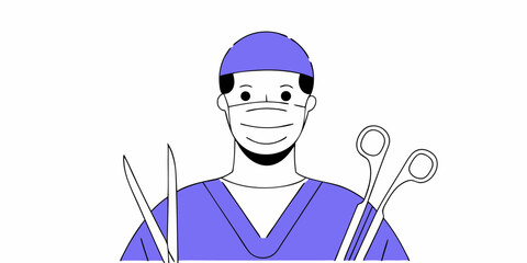 Surgeon graphic showcasing a doctor with medical tools, ideal for healthcare and medical service designs promoting professional and quality patient care.