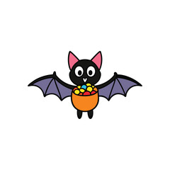 colorful bat with halloween candy in mouth  clean 
