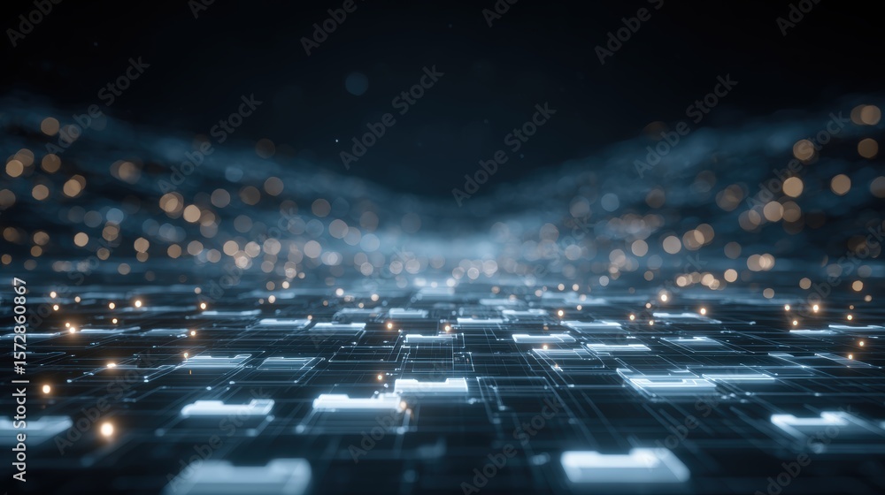Poster abstract network grid with files and folders, futuristic software interface, digital document manage
