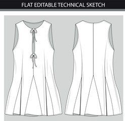 Sleeveless A-Line Top Technical Sketch with Tie Detail