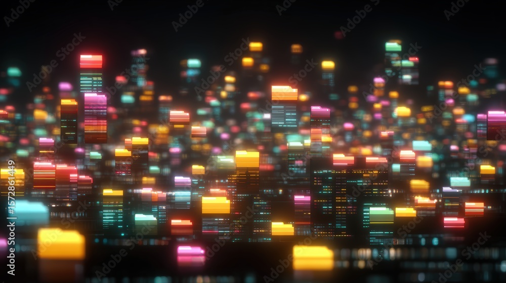 Poster abstract network grid with files and folders, futuristic software interface, digital document manage