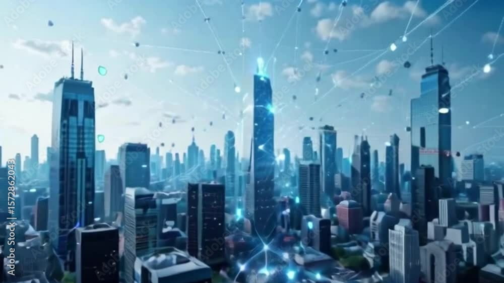 Poster futuristic cityscape with interconnected structures