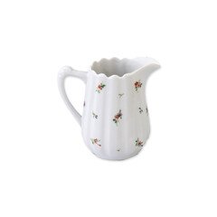 White old decorated ceramic milk pitcher isolated over white background