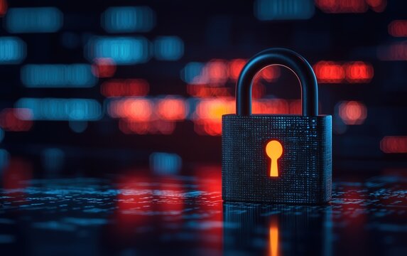 Secure padlock glowing in a digital space