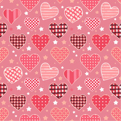 Seamless vector pattern with y2k checkered hearts and stars. Pink emo goth background with love symbols. Cute texture for wrapping paper, wallpaper, fabric, print, cover design. Valentine day ...