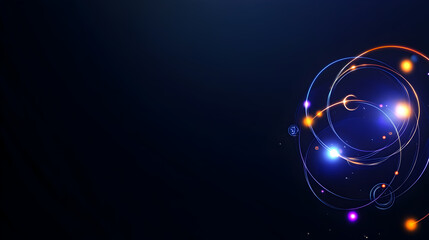 Digital technology concept with a neon abstract circle of AI icons on a dark background