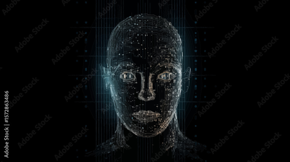 Poster digital female face structure with futuristic design elements, a creative resource for hi-tech conce