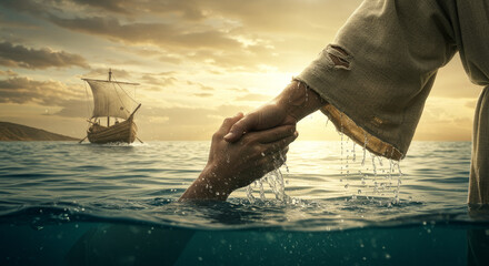 Jesus saves a man from the waters