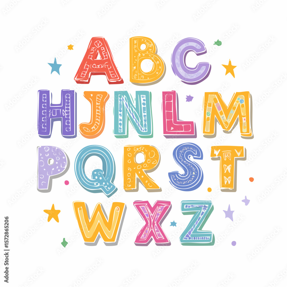 Fototapete vector set of colorful ransom note letters. hand drawn doodle alphabet in 90s style. cute font for c
