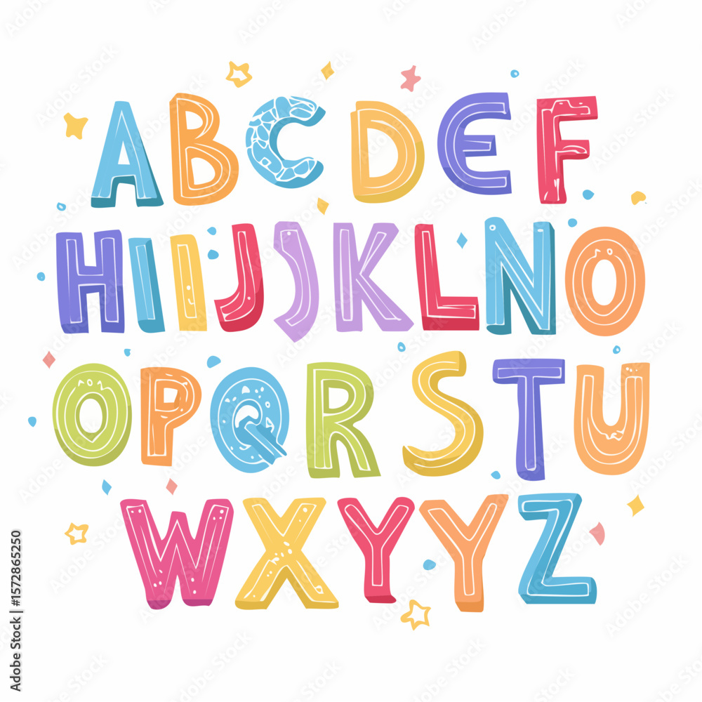 Fototapete vector set of colorful ransom note letters. hand drawn doodle alphabet in 90s style. cute font for c