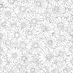 Contour groovy flowers in 70s and 60s style. Vintage hippie outline bouquet. Psychedelic seventies daisies. Vector coloring page.