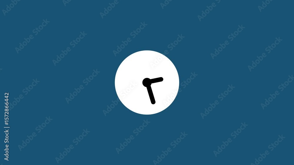 Poster white clock on color background animation day time. clock spinning, watch animation footage 24/7 hou