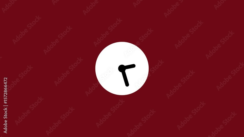 Poster white clock on color background animation day time. clock spinning, watch animation footage 24/7 hou
