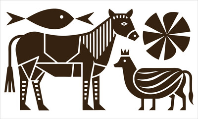 Obraz premium Stylized animals and fish horse zebra