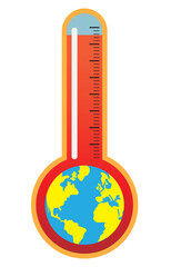 Thermometer showing rising temperatures on planet earth, conceptual high temperatures