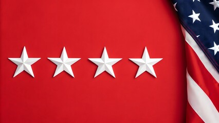 Four white stars and american flag on a vibrant red background