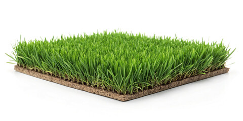 Square of green artificial grass isolated on white background