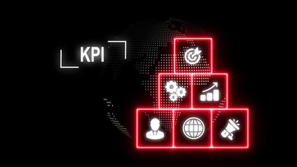 KPI Key Performance Indicator for Business Concept. Business, Technology, Internet and network concept on Digital Earth globe rotating animation, hologram ui hud globe technical background. - Powered by Adobe