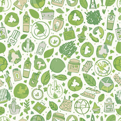 Seamless vector banner with outline eco icons. Background with hand drawn zero waste and recycle elements. Ecological sketch pattern. Save planet doodle ...