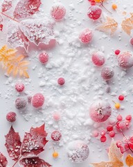 Scattered frost covered autumn leaves on a bright white background for stunning seasonal decor
