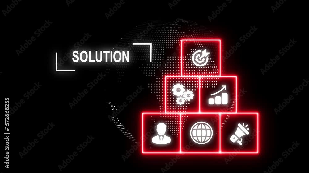 Poster business solution concept on dot globe rotation background with alpha channel, holographic advanced 