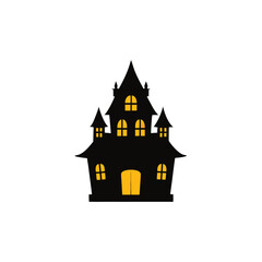 haunted house silhouette with glowing windows