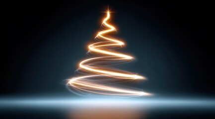 Decorated Christmas tree with glowing star topper against dark background, festive holiday decoration at night.