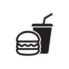 Fast Food Unhealthy Diet Icon. Vector Linear Illustration of Burger and Soda, Representing Poor Dietary Choices and Health Risks. Isolated Outline Sign.