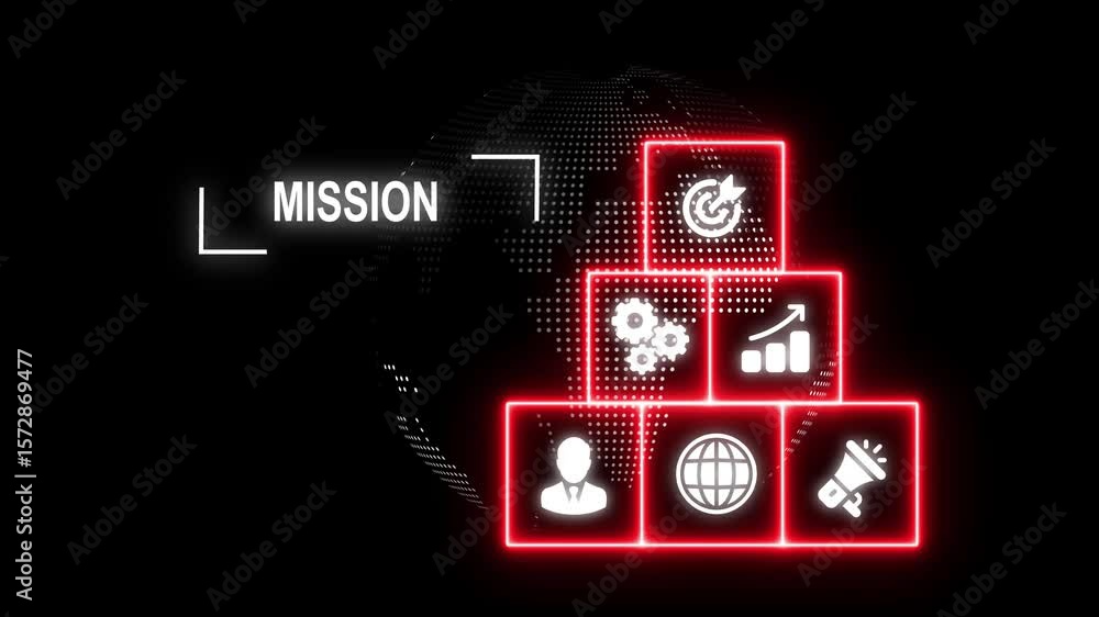 Poster mission concept. financial success concept on virtual screen on dot globe rotation background with a
