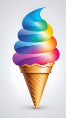 an icon of ice cream, A colorful ice cream cone with swirls of rainbow-colored ice cream
