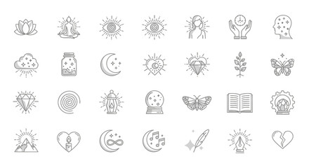  Esoteric, Mystical, and Spiritual Line Icon Set