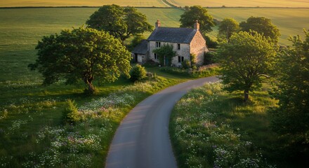 Obraz premium Country House on Winding Road